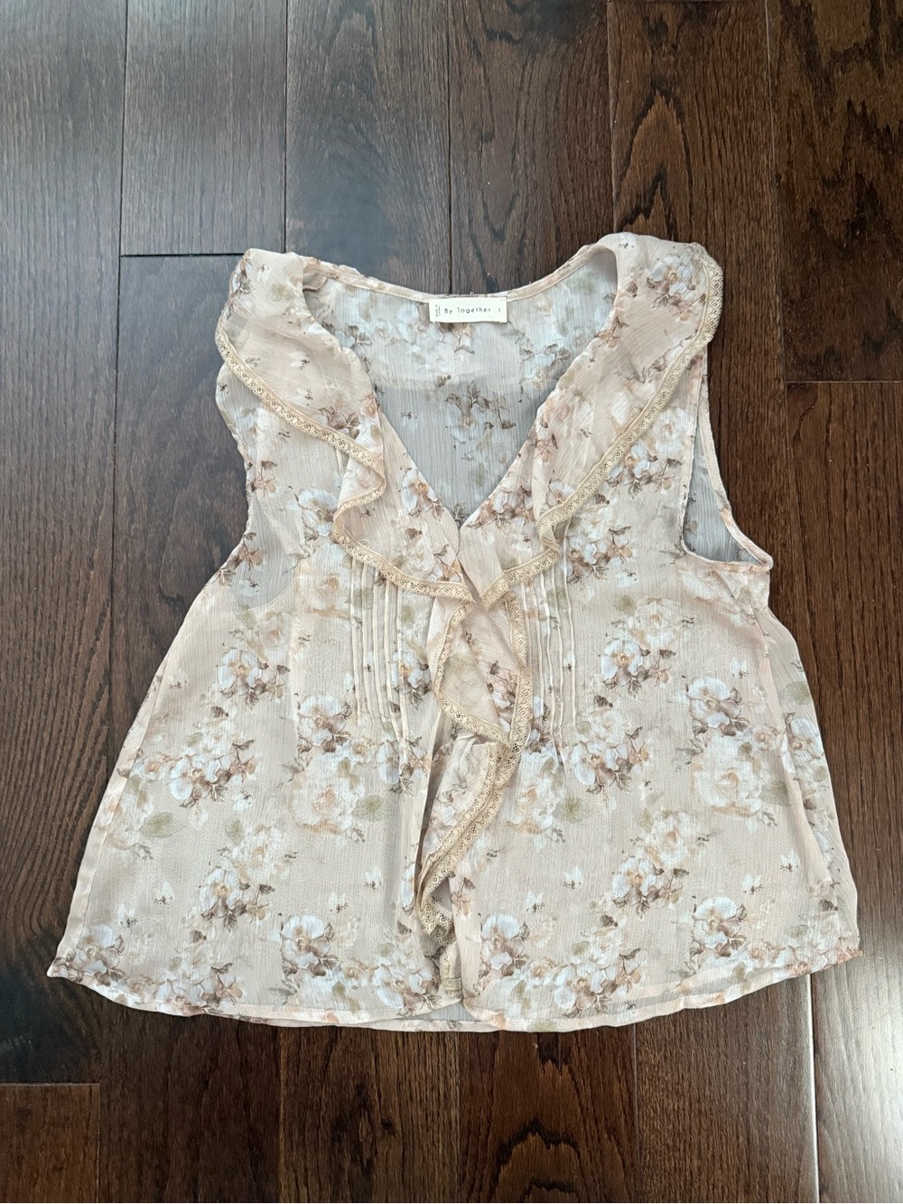 🌟By Together Cream Floral Ruffle neck Camisole